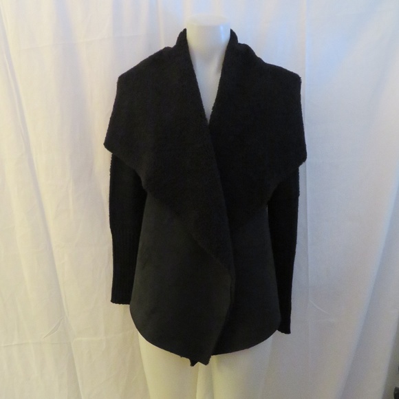 AQUA BLACK SWING FAUX SUEDE KNIT SWEATER JACKET M - Picture 1 of 6